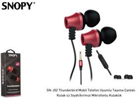 Snopy SN J02 Silikonlu Mikrofonlu 3.5 mm Jak Kablolu Kulaklık Siyah Kırmızı