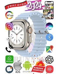 Apple Watch Ultra Sim Kartlı Tansiyon Ölçen Kulaklıklı Unisex Kare 49 mm Gri - Sarı Naylon Örgü Akıllı Saat
