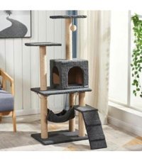 Bedspet M:6 Oturaklı Merdivenli Katlı Kedi Tırmalama Evi Gri