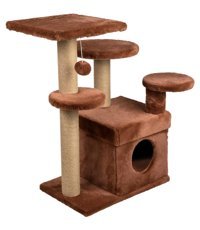 Dubex Oturaklı Oyuncaklı Katlı 87 cm Kedi Tırmalama Evi Kahverengi
