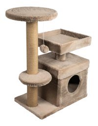 Dubex Çift Oturaklı Oyuncaklı 87 cm Kedi Tırmalama Evi Bej