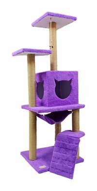 Mavi Kaktüs Oturaklı Oyuncaklı Merdivenli Katlı 125 cm Kedi Tırmalama Evi Mor