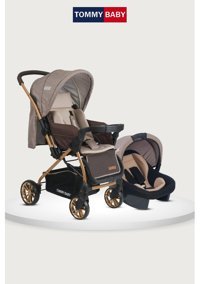 Tommy Baby TB-980 Çift Yönlü Katlanır Tam Yatar Puset - Travel Sistem Bebek Arabası Kahverengi
