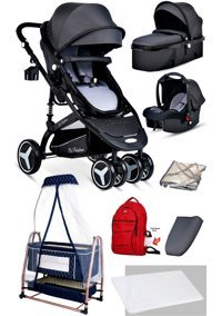 Baby Home 945 Çift Yönlü Katlanır 360 Derece Dönebilen Tam Yatar Travel Sistem Bebek Arabası Altın-Siyah