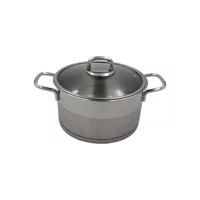 Baysem Lines Silver Cam Kapaklı 2 Parça 22 cm Paslanmaz Çelik Derin Tencere