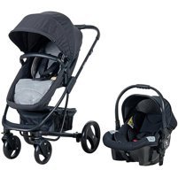 Sunny Baby AB460 Çift Yönlü Katlanır Tek Elle Kapanan 360 Derece Dönebilen Tam Yatar Travel Sistem Bebek Arabası Siyah