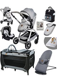 Baby Home Çift Yönlü Katlanır Tek Elle Kapanan 360 Derece Dönebilen Tam Yatar Travel Sistem Bebek Arabası Gri