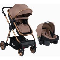 4 Baby Cross Çift Yönlü Katlanır 360 Derece Dönebilen Tam Yatar Travel Sistem Bebek Arabası Kahverengi