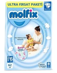 Molfix Bakteri Tutmayan 6 Numara Bantlı Bebek Bezi 3x62 Adet