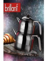 Brillant CY-5867 Mini Çelik Gümüş Kuplu Çaydanlık Gümüş