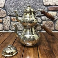 Efemir Nakışlı Küçük Boy Bakır Çaydanlık Gümüş