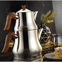 Lines Naz Mini Paslanmaz Çelik Kahverengi Kulplu Çaydanlık Gümüş