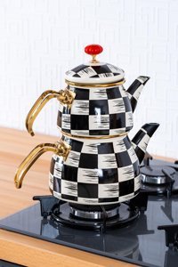 Acar Qualita King Emaye Gold Kulplu Çaydanlık Çok Renkli