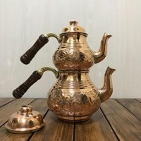 Efemir Nakışlı Küçük Boy Bakır Çaydanlık Bronz