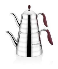Korkmaz A219-01 Viva Bordo Paslanmaz Çelik Çaydanlık Gümüş