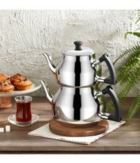 Özkent Marmaris Mini Paslanmaz Çelik Siyah Kulplu Çaydanlık Gümüş