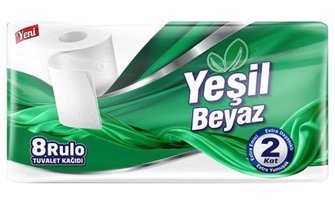 Yeşil Beyaz 2 Katlı 8'li Rulo Tuvalet Kağıdı