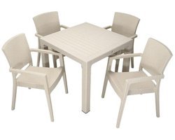 Galleon Design Luna Elit 90x90 cm Çöl Beji Kare Rattan Bahçe Masası