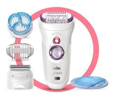 Braun Silk-Epil 9 9735 SensoSmart Yüz Genital Bölge Tüm Vücut Bıyık Koltuk Altı Bacak için 40 Cımbızlı 5 Başlıklı Kablosuz Işıklı Islak Kuru Epilatör Beyaz