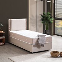 Setay Mobilya Retro 100x200 cm Başlıklı Yataklı Sandıklı Tek Kişilik Baza Seti Bej