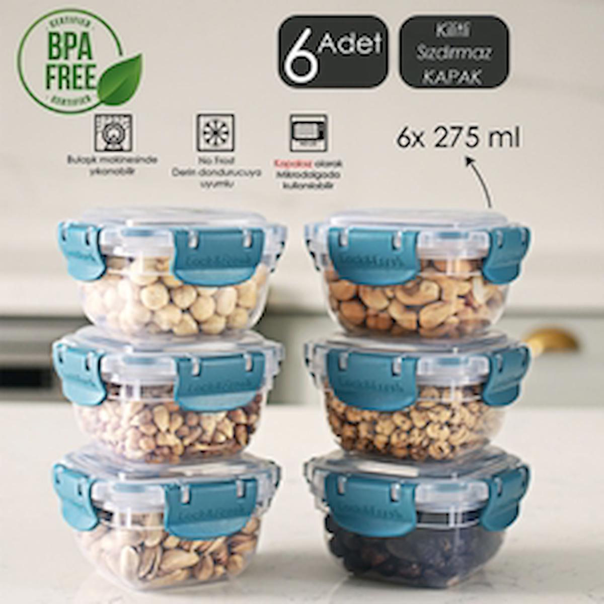 Porsima 12'li Plastik Saklama Kabı 6x275 ml Turkuaz