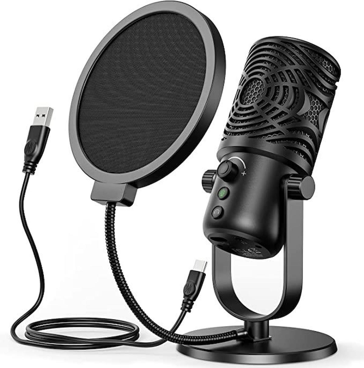 FM1 Kondenser Condenser Type A Kablolu Yayıncı Siyah Masaüstü Mikrofon