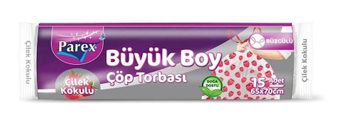 Parex Çilek Kokulu Büzgülü Büyük Boy 65x70 cm Çöp Poşeti 15 Adet Kırmızı