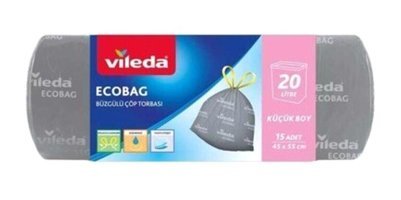 Vileda Ecoboy Büzgülü Küçük Boy 45x55 cm Çöp Poşeti 15 Adet Gri