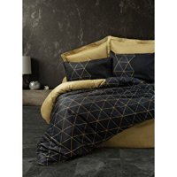 Cotton Box Pamuk Dört Mevsim 200 x 220 cm Çift Kişilik Çarşaflı Reaktif Baskılı Nevresim Takımı Siyah-Gold