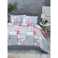 Tabu Home 65% Pamuk - 35% Polyester Dört Mevsim 200 x 220 cm Çift Kişilik Çarşaflı Desenli Nevresim Takımı Gri - Kırmızı