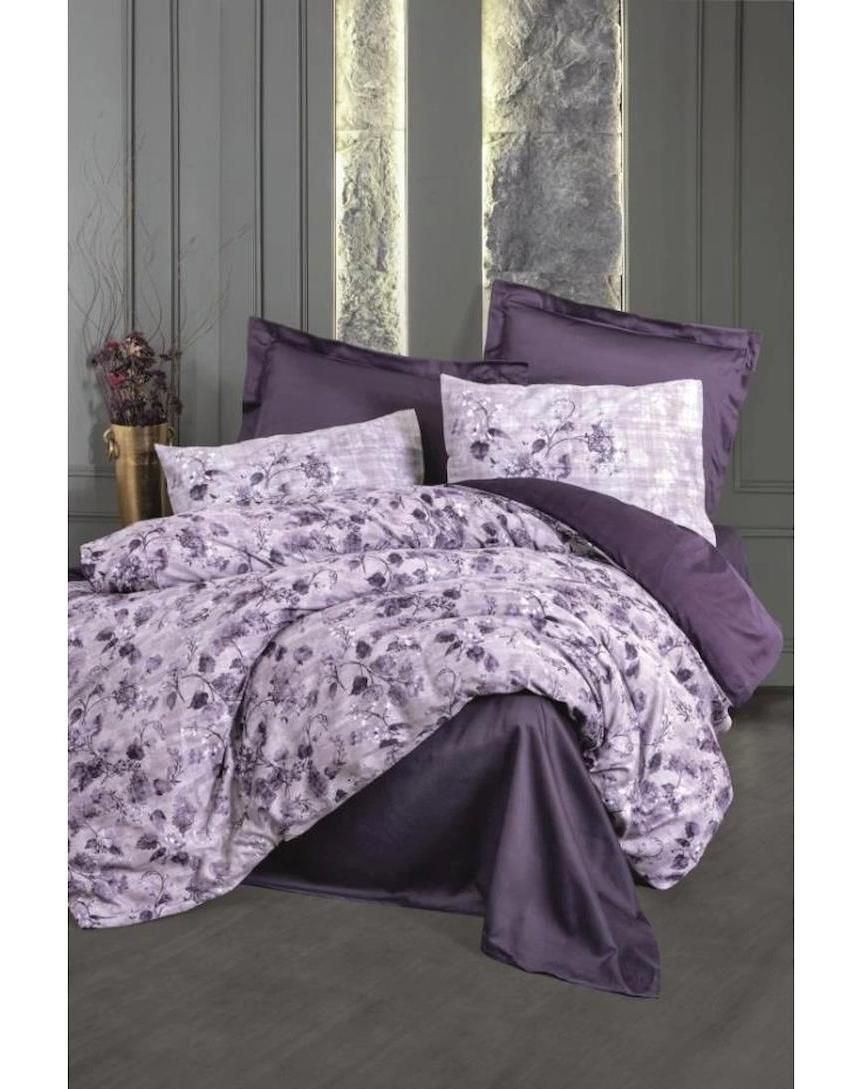 Cotton Box Pamuk Saten Dört Mevsim 200 x 220 cm Çift Kişilik Çarşaflı Desenli Nevresim Takımı Mor