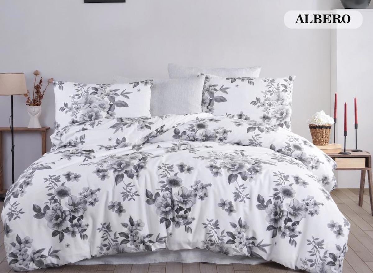 Nevresim Dünyası 80% Pamuk - 20% Pes Dört Mevsim 200 x 220 cm Çift Kişilik Çarşaflı Desenli Nevresim Takımı Beyaz-Gri