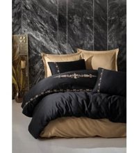 Cotton Box Pamuk Saten Dört Mevsim 200 x 220 cm Çift Kişilik Çarşaflı Nakışlı Nevresim Takımı Altın-Siyah