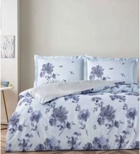 Taç Pamuk Dört Mevsim 200 x 220 cm Çift Kişilik Çarşaflı Desenli Nevresim Takımı Mavi-Gri