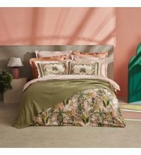 Karaca Home Pamuk Dört Mevsim 200 x 220 cm Çift Kişilik Çarşaflı Desenli Nevresim Takımı Pembe - Yeşil