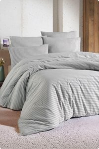 Formeya Pamuk-Polyester Dört Mevsim 200 x 220 cm Çift Kişilik Çarşaflı Çizgili Nevresim Takımı Gri