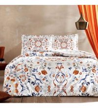 Taç Pamuk Saten Dört Mevsim 200 x 220 cm Çift Kişilik Çarşaflı Desenli Nevresim Takımı Turuncu