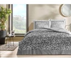 Taç Pamuk Saten Dört Mevsim 200 x 220 cm Çift Kişilik Çarşaflı Desenli Nevresim Takımı Antrasit