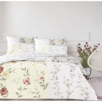 Taç Pamuk Dört Mevsim 200 x 220 cm Çift Kişilik Çarşaflı Desenli Nevresim Takımı Krem