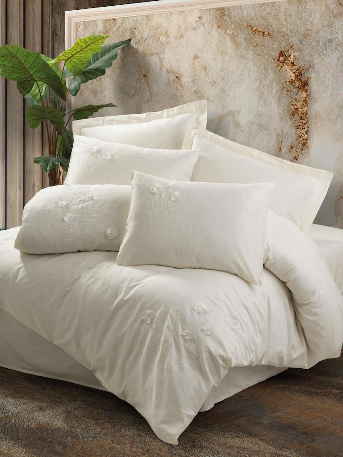 Cotton Box Pamuk Dört Mevsim 200 x 220 cm Çift Kişilik Çarşaflı Nakışlı Nevresim Takımı Krem