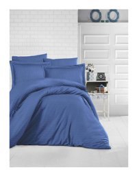 Clasy Pamuk Dört Mevsim 200 x 220 cm Çift Kişilik Çarşaflı Çizgili Nevresim Takımı Mavi