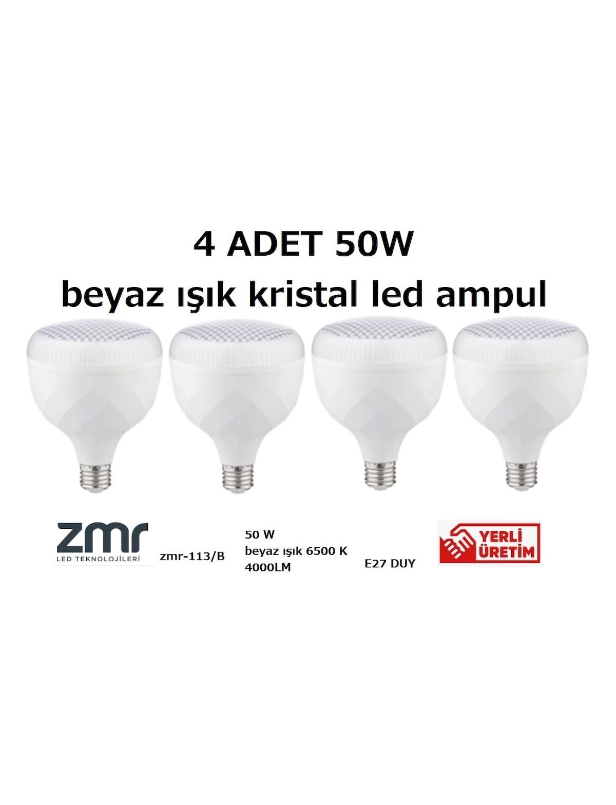 Zmr Kristal Camlı 50 W Tasarruflu Beyaz E27 Armut LED Ampul