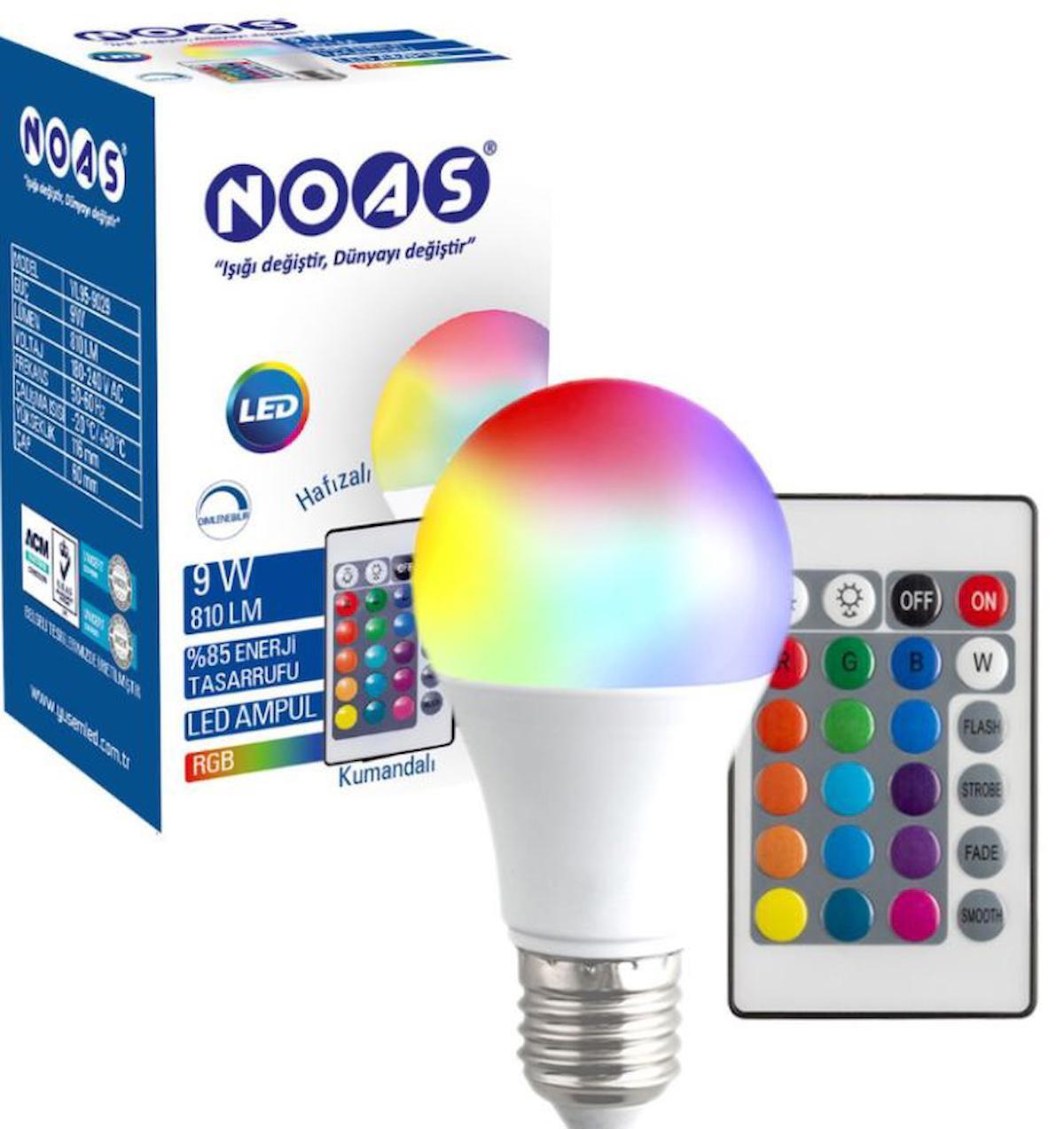 Noas YL95-9029 9 W Tasarruflu Beyaz RGB Kumandalı Armut LED Ampul