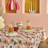 Karaca Home Fleur Desenli Pamuk 140x220 cm Dikdörtgen Masa Örtüsü Pembe