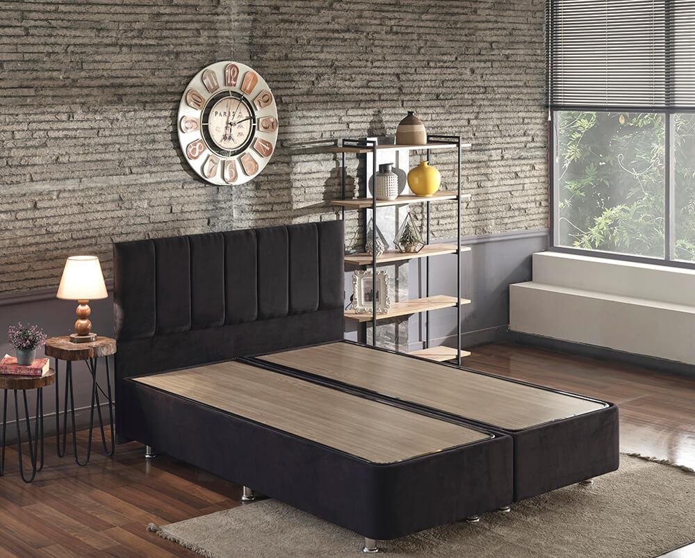 Niron Yatak 160x200 cm Ayrılabilen Yataklı Başlıklı Sandıklı Çift Kişilik Baza Siyah