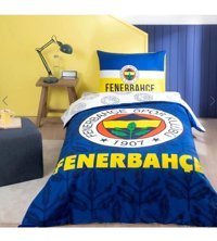 Taç Lisanslı Fenerbahçe Palamut Pamuk 160x220 cm Çarşaflı Lastikli Tek Kişilik Nevresim Takımı Mavi-Sarı