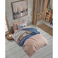 Cotton Box Genç Odası Complete Set Ocean Pamuk 160x220 cm Çarşaflı Denizcilik Tek Kişilik Nevresim Takımı Kahverengi
