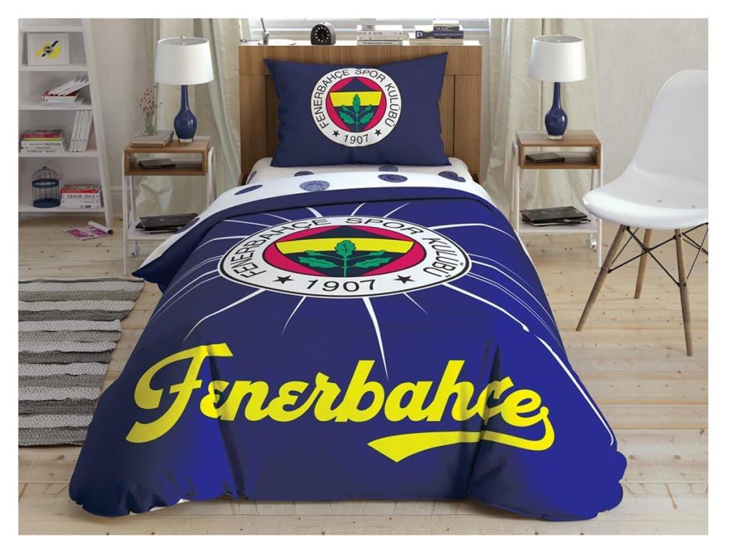 Taç Fenerbahçe Light Glow Pamuk 160x220 cm Çarşaflı Lastikli Tek Kişilik Nevresim Takımı Lacivert