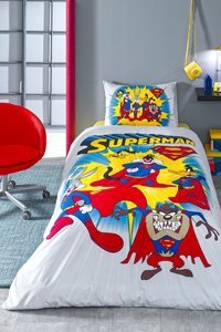 Özdilek Looney Tunes Superman Pamuk 160x220 cm Çarşaflı Lastikli Superman Tek Kişilik Nevresim Takımı Çok Renkli