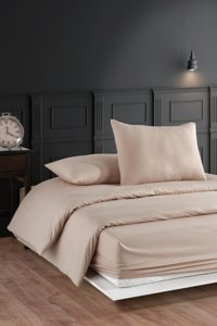 Formeya Pamuk 160x220 cm Çarşaflı Lastikli Düz Renk Tek Kişilik Nevresim Takımı Bej
